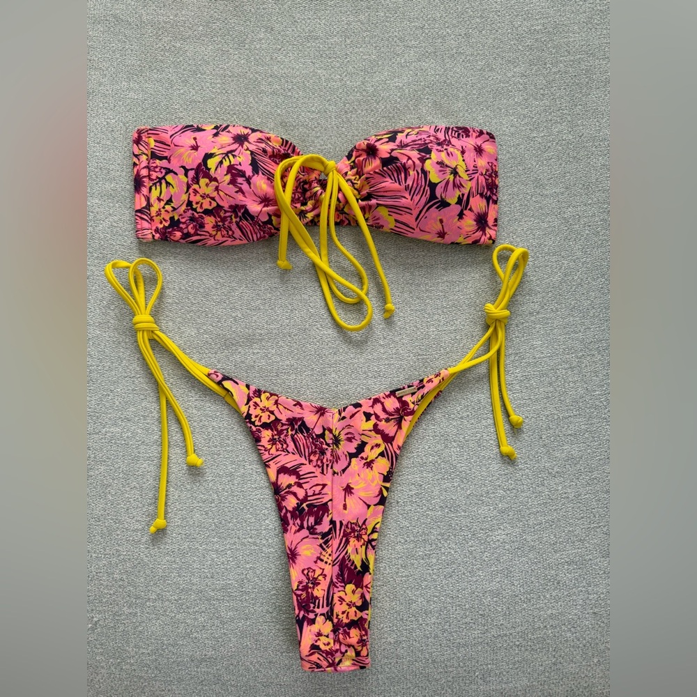 White Fox Boutique Pink and Yellow Floral Bikini